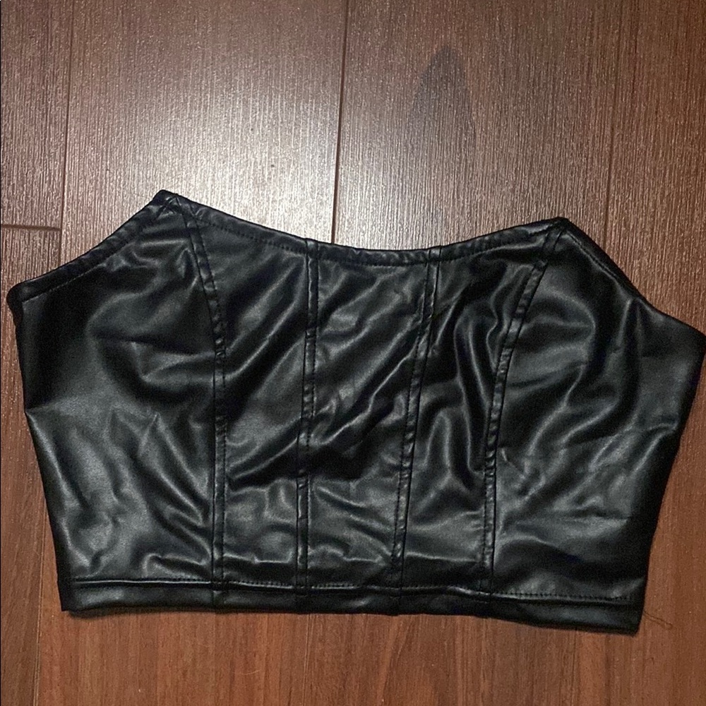 Black Faux Leather Corset Top